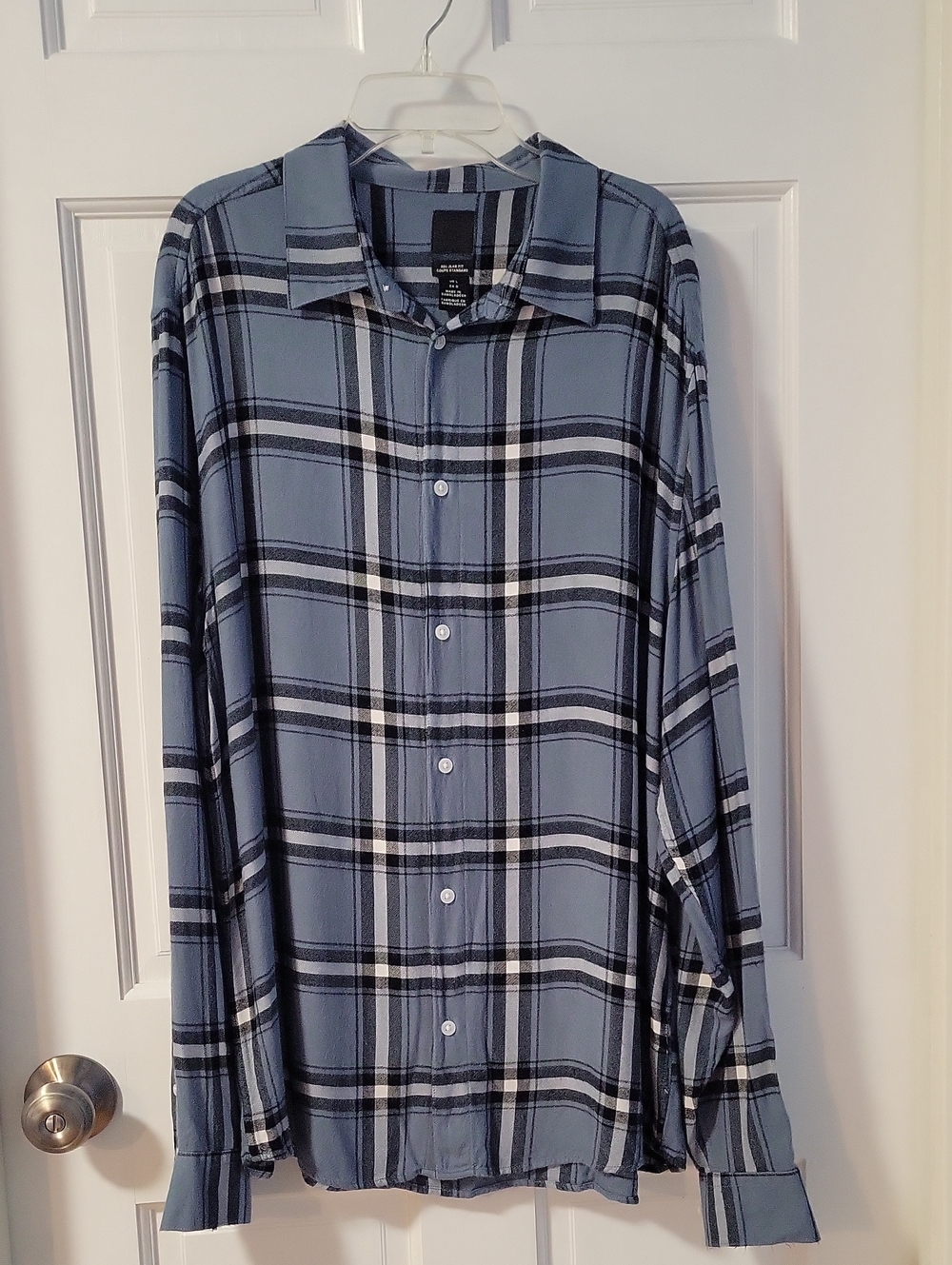 H&M Light Blue and Black Plaid Soft Flannel Button-Down Shirt